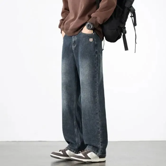 Spring Autumn New Men's Straight Vintage Fit Jeans Casual Trousers High Quality Male Korean Fashion Baggy Wide Leg Denim Pants — image 13