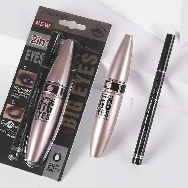 Waterproof 2 in 1Mascara eyeliner Set Lengthening Black Lash Eyelash Extension Eye Lash Brush Beauty Makeup Long-wearing Mascara — image 6