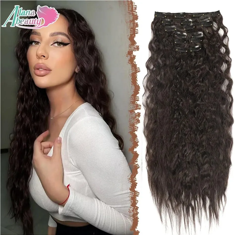 Synthetic Long Wavy Clip In Hair Extensions 20" Thick Hairpiece 6pcs/set For Women Brown Blonde Black Natural Fake Fiber Hair — image 14