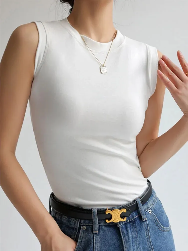 Camisole Vest for Women Cotton Round Neck Colourful Basic Sleeveless Undershirt Tops Tees with Coverage for Side Cleavage — image 11