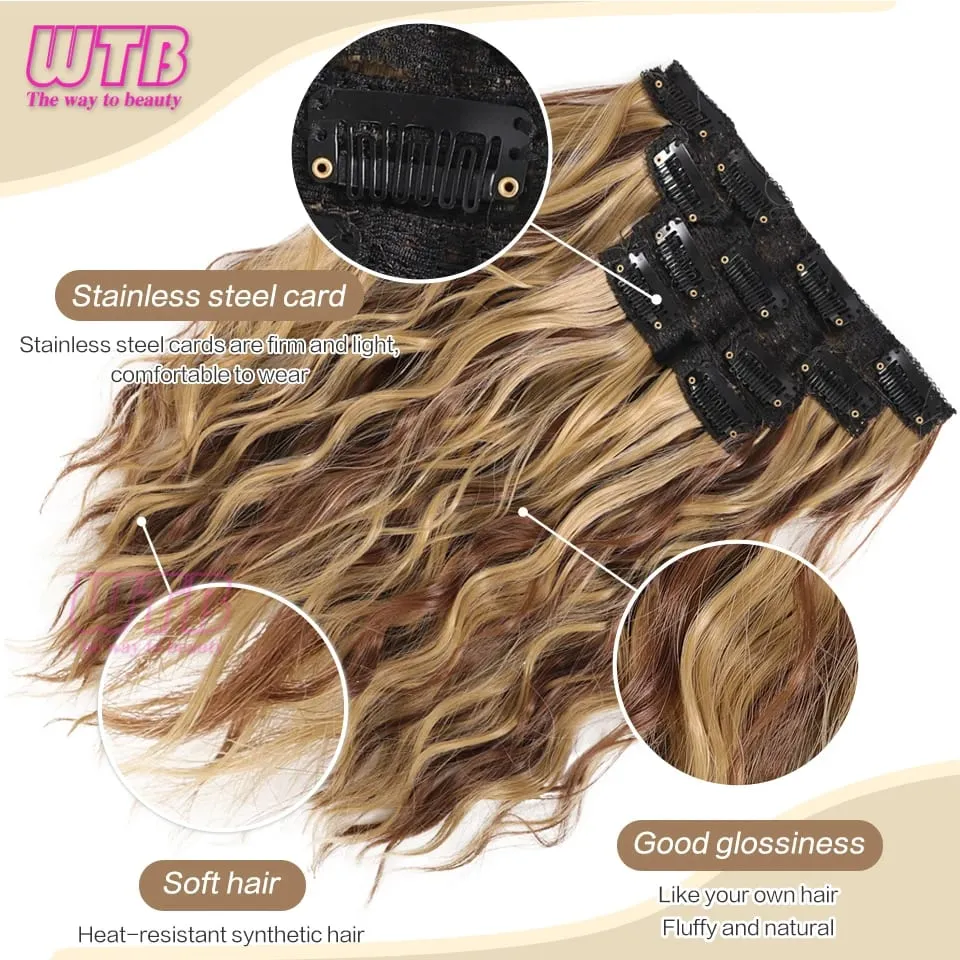 Synthetic Heat Resistant Hair Extensions Multi Color Clip-in Body Wave 12inch 4 PCS Double Weft for Women Girl Daily Party Use — image 3