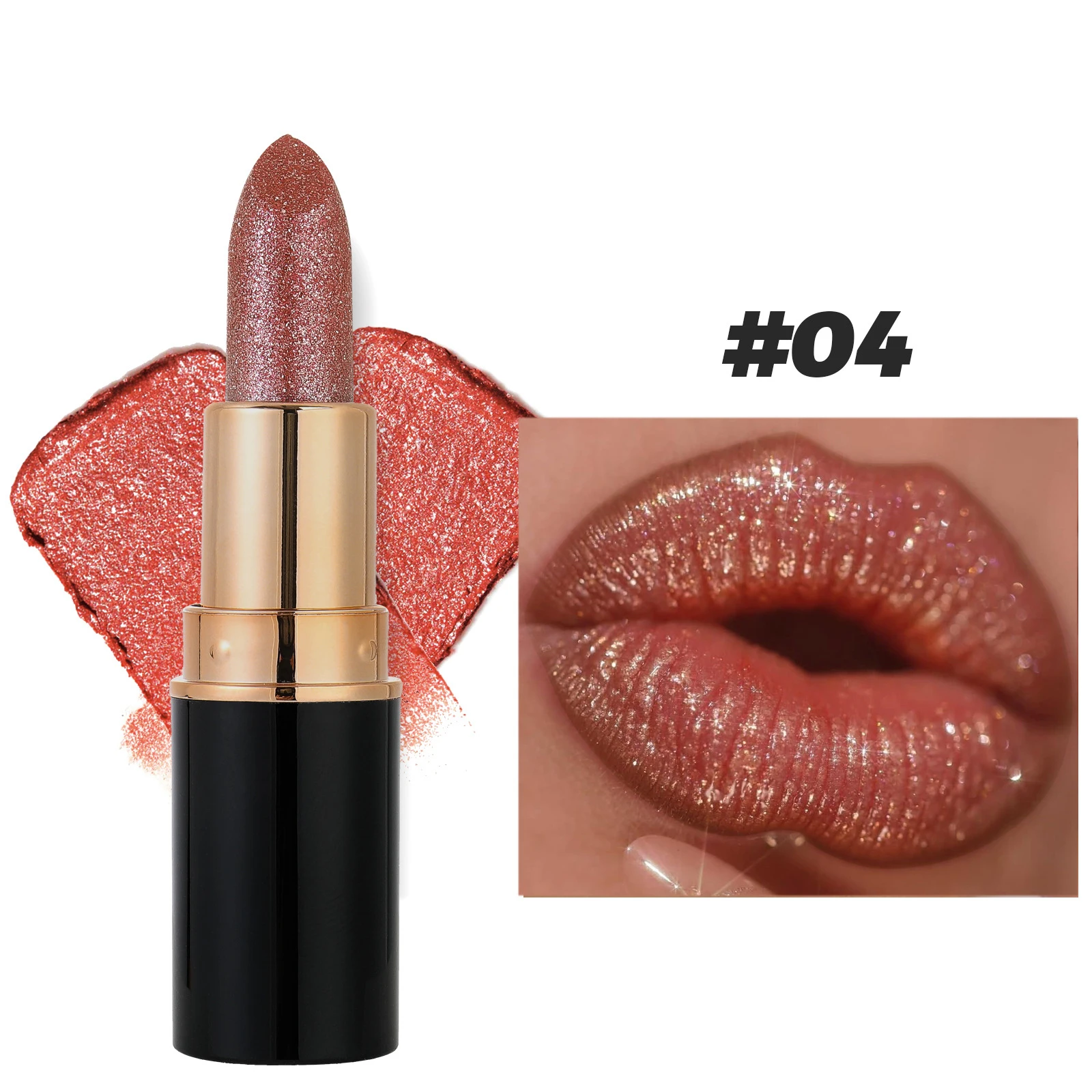 6 Colors Glitter Lipstick Waterproof Lasting Diamond Pearlescent Metallic Lipstick Pink Red Lip Gloss Women Lips Makeup Cosmetic