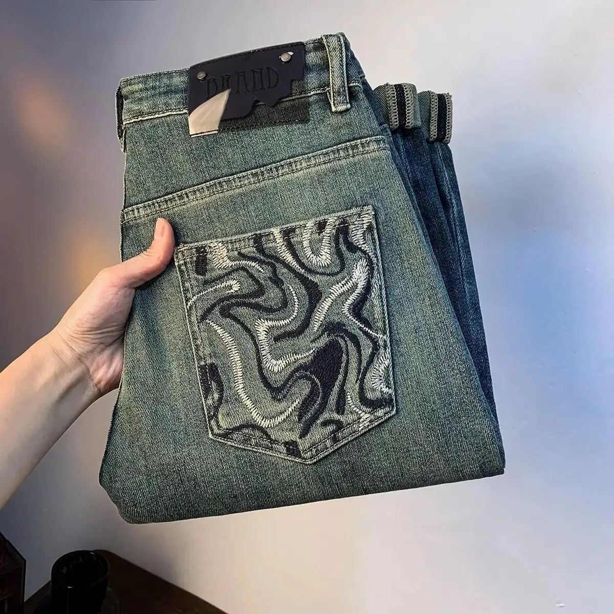 Jeans Men Luxury Summer Cowboy Men's High-end Jeans Autumn New Loose Gradual Washed Embroidery Narrow Feet Denim Trousers