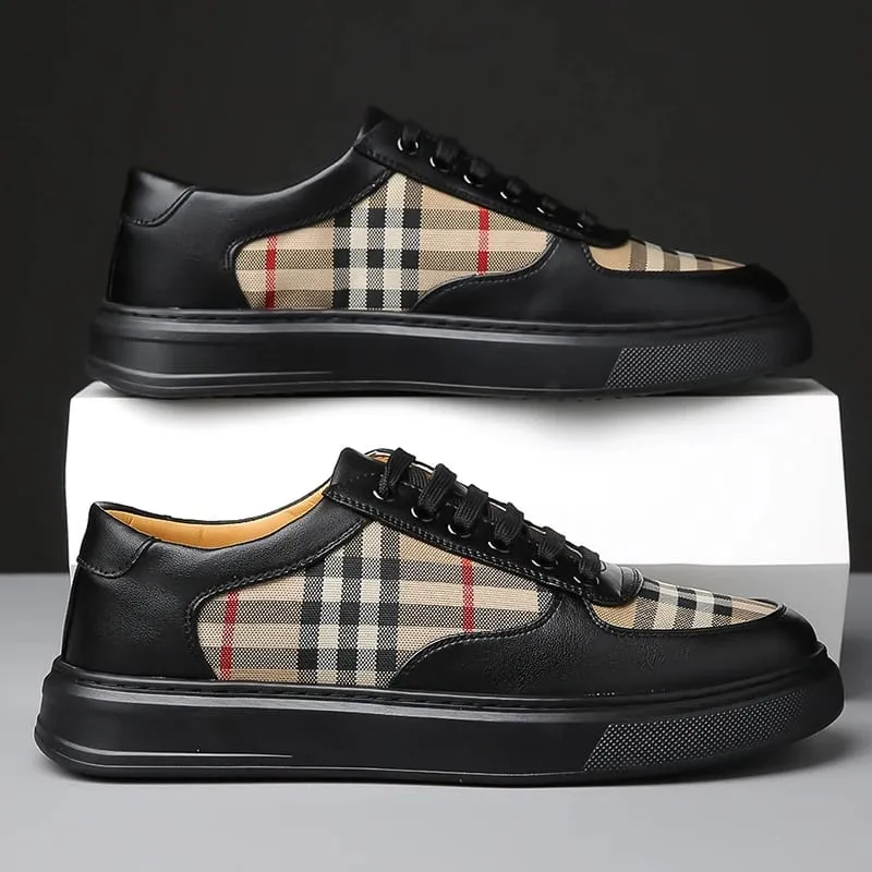 Men's Plaid Patchwork Casual Sneakers Lace‑up Low‑top Walking Shoes Fashion Daily Outdoor Flat Footwear — image 9
