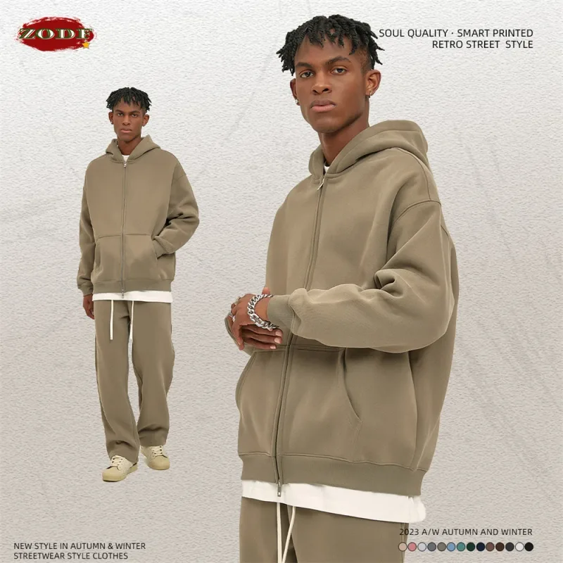 New Men Double Headed Zipper Fleece Hoodies Unisex Loose Basic Solid Warm Hooded Sweatshirts Coats For Winter HY0633 — image 42