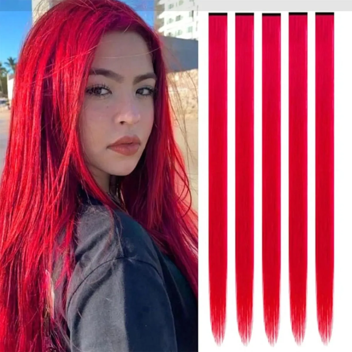 5PCS Klip Lurus Dalam Sambungan Rambut Klip Sorotan Sintetik Pada Potongan Rambut Rambut Fesyen Untuk Wanita Cosplay Pesta Harian — image 6