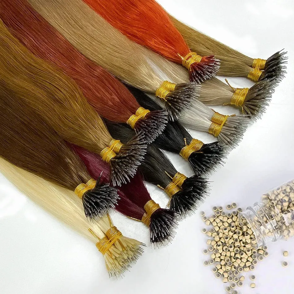 Nano Rings Hair Extension Real Human Hair Invisible Mini Silicone Beads Black Brown Blonde Microlink 100% Human Hair Extensions — image 2