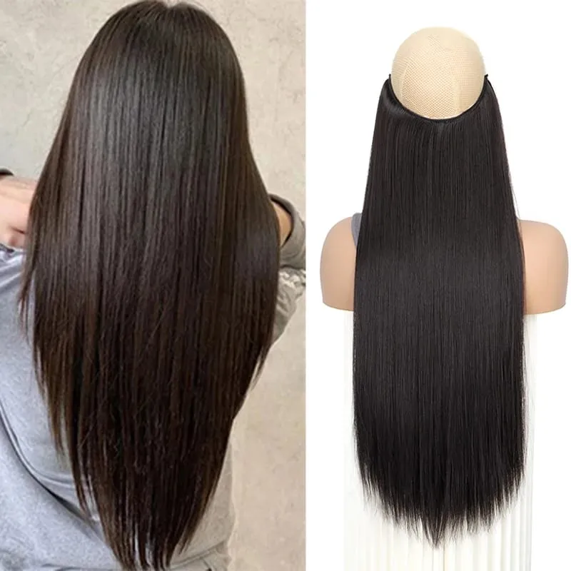 24Inch Synthetic No Clips In Hair Extension Fish Line Invisible Black Blonde One Piece Long Straight Fake Hair Piece for Women