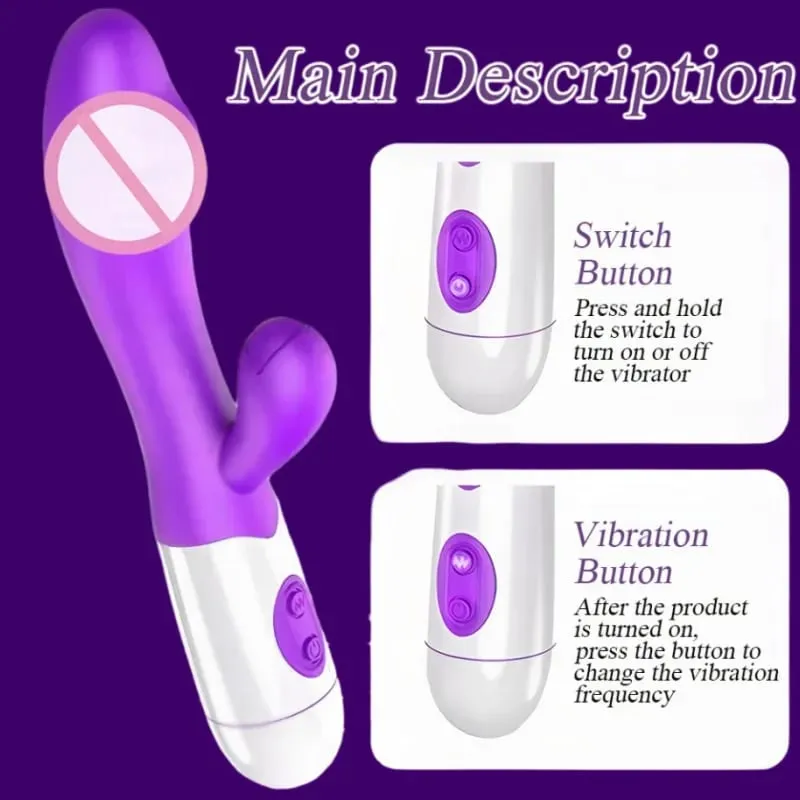 Arnab Vibrator G-Spot Silicone Dildo Dual Vibrating Clitoris Stimulator 10 Kelajuan Mainan Seks Kalis Air Boleh Dicas semula untuk Wanita — image 4