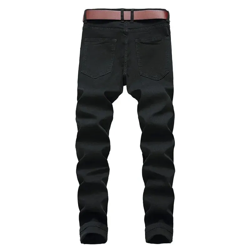 2025 Hole Denim Pants Men's Tide Brand Ruined Hole Jeans Solid Slim All-match High Street Hip Hop Trousers Red White Large Size — image 5