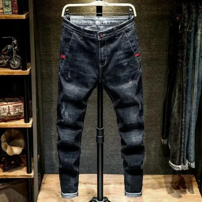 Spring and Autumn Trend Solid Color Straight Leg Stretch Denim Jeans Men's Casual Slim Fit Comfortable Sports High-Grade Jeans — image 6