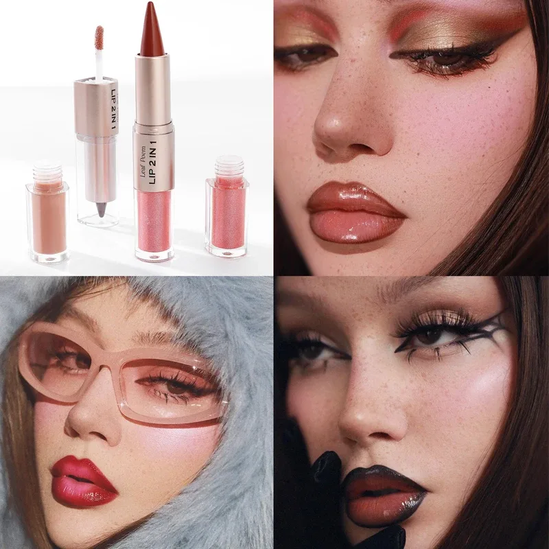 Black Brown Tapered Lip Liner Contour Pencil Double Head Mirror Plumping Lip Glaze Crystal Lip Gloss Sexy Red Lips Tint Makeup — image 5