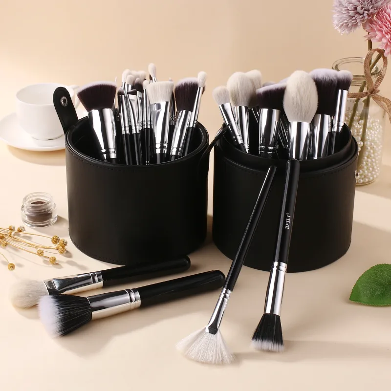 Makeup Brush Cylinder Brushes Storage Holder Organizer Travel Case for Cosmetic Tools PU Leather Big 1pcs — image 3