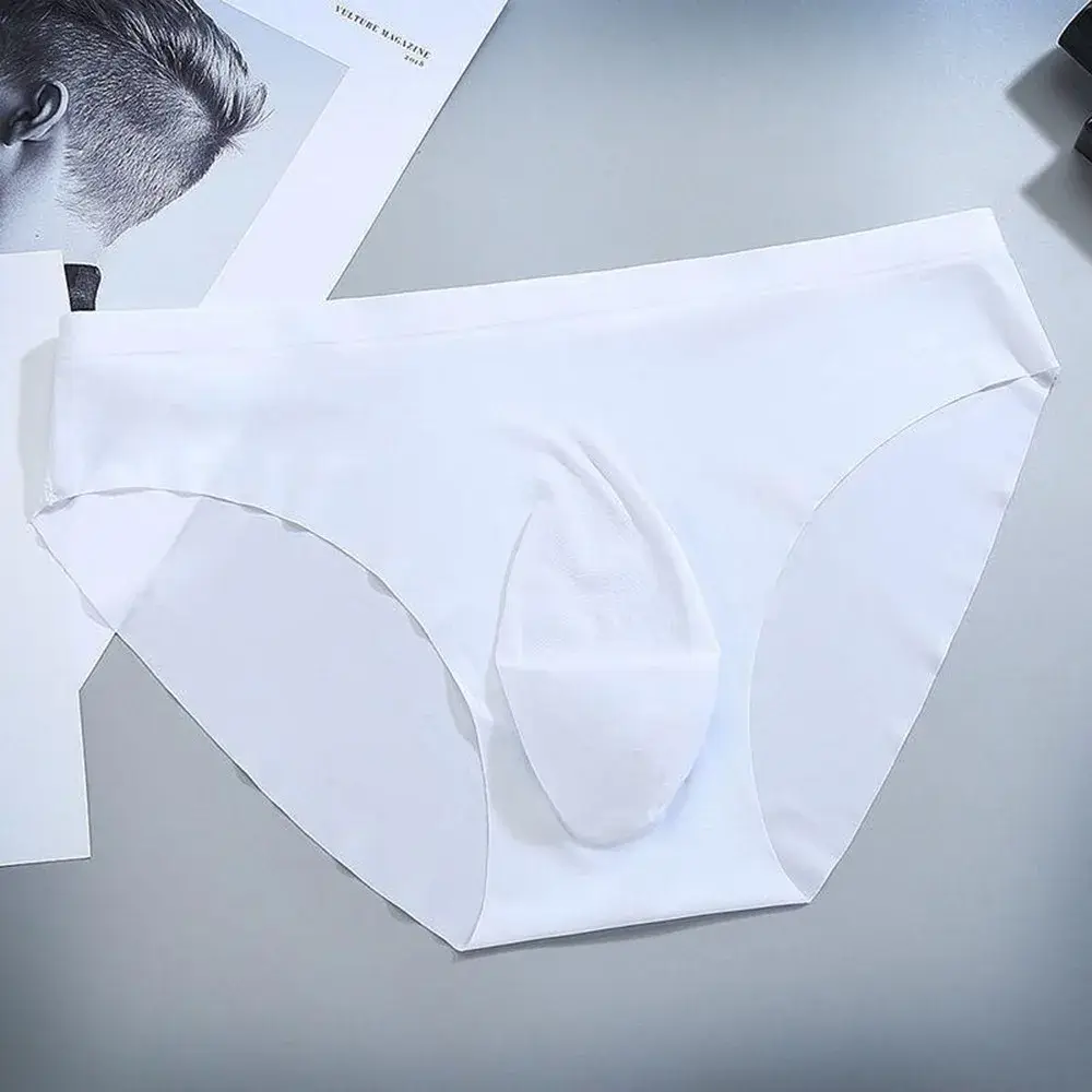 Sexy Men's Panties Ice Silk Briefs Breathable Semi-Transparent Brief Seamless Summer Solid Color Underwear Man Bulge Pouch Brief — image 4