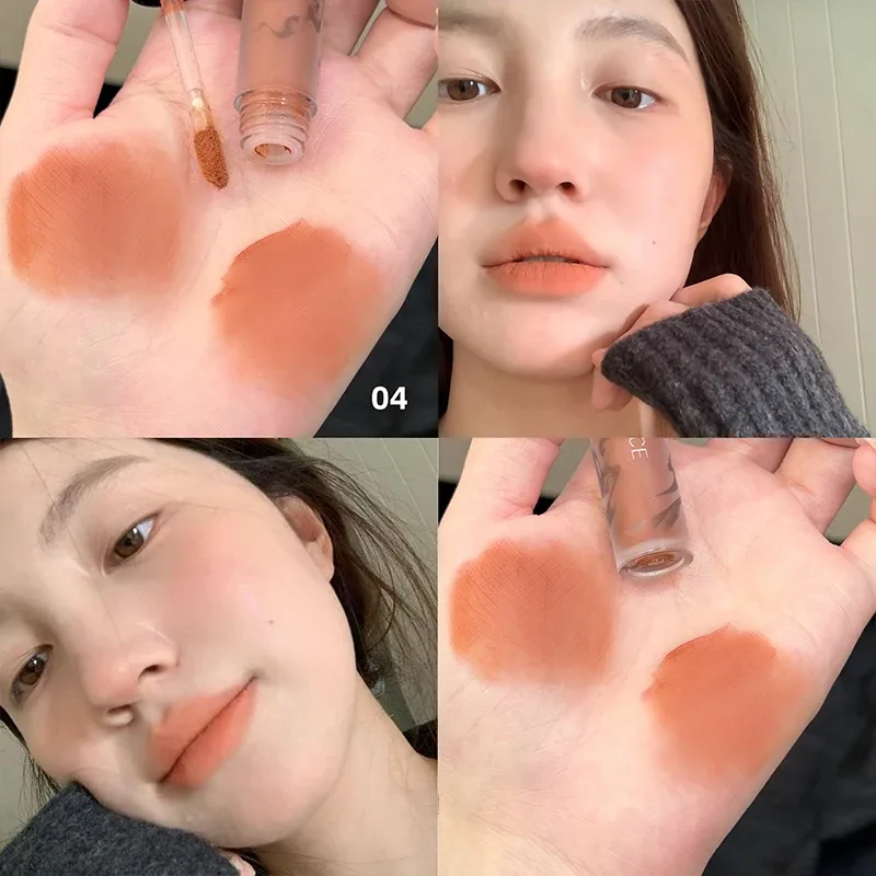 Punk Dark Brown Lip Mud Nude Matte Orange Brown Lip Gloss Raspberry Red Liquid Lipstick Waterproof Non Stick Cup Lip Tint Makeup