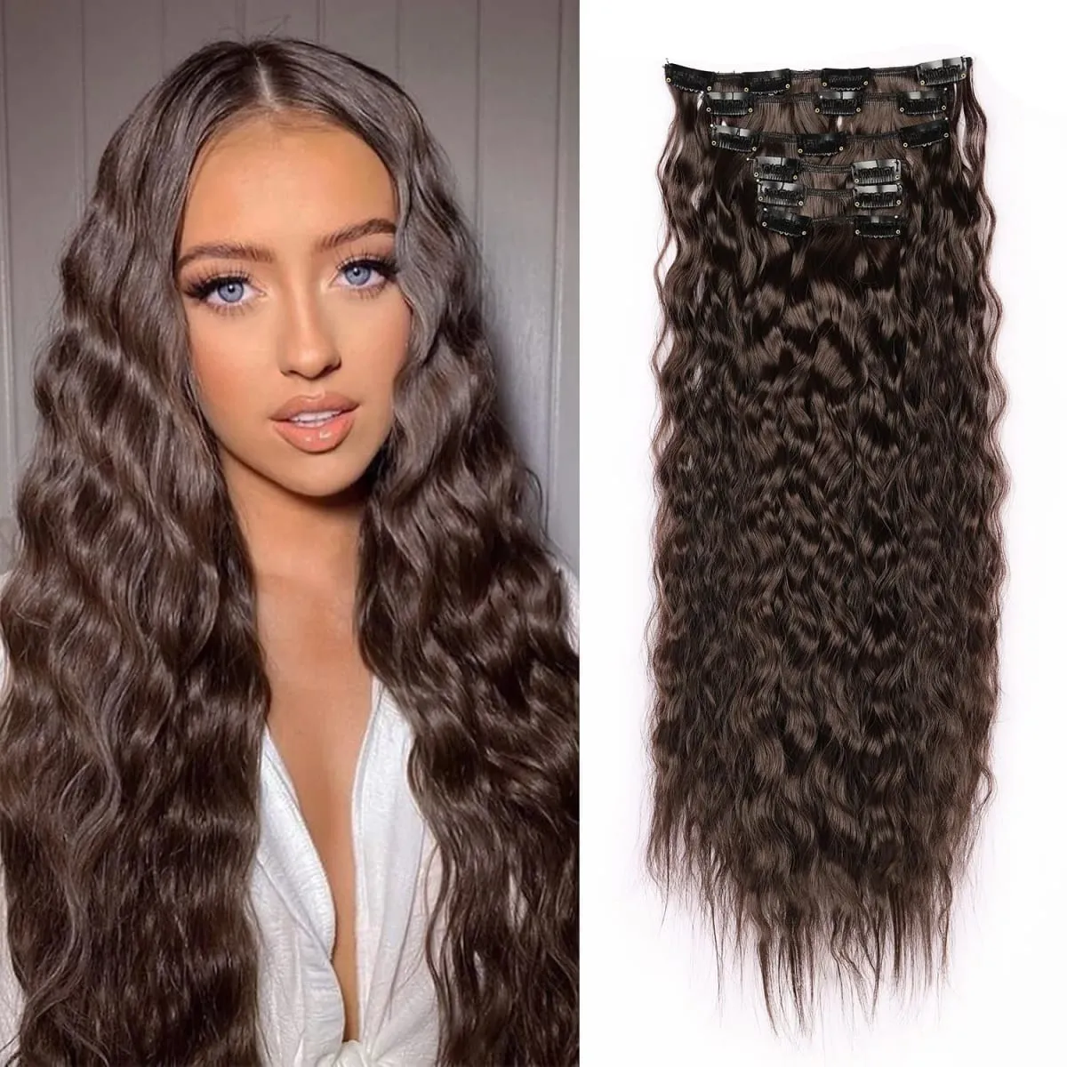 Synthetic Hair Extensions 6PCS Clip in Hair Extensions Long Straight hair extensions Natural Soft Synthetic Hairpieces for Women