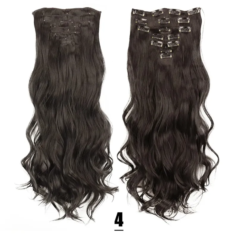 Synthetic 24Inch 16 Clips In Hair Extensions 7Pcs/Set Long Wavy Hairstyles Blonde Brown Heat Resistant Hairpiece For Women — image 11