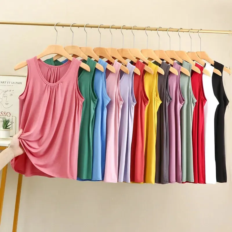Large size Tank Tops Loose Folds Summer women Modal sleeveless Tshirts Solid color Homewear Top Bottoming Vest XL to 6XL