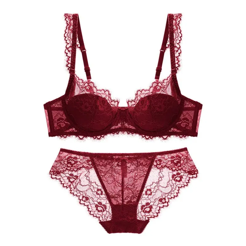 Women Sexy Lingerie Set Elegant Thin Lace Bra Set See Through Brief Sets Soft Underwear Ladies Bra and Panty Set — image 7