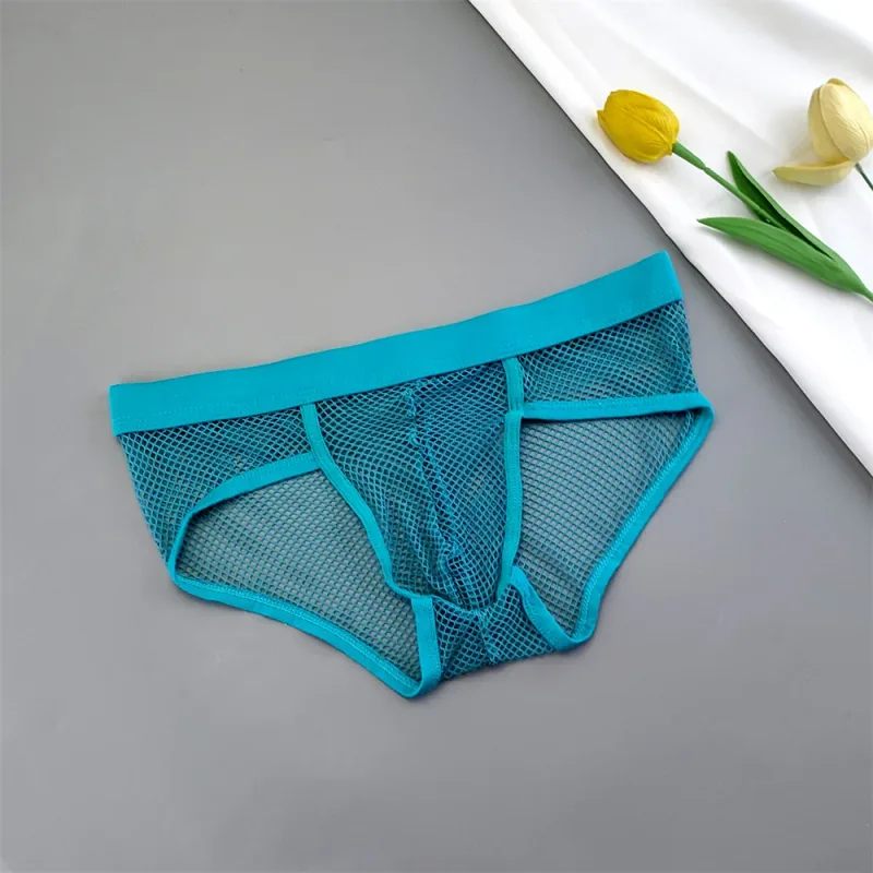 Hollow Out Fishnet Men's U Convex Briefs Breathable Mesh Low Waist Fully Transparent Underwear Perspective Lingerie — image 7