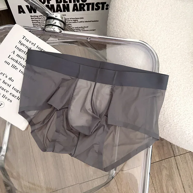Transparente herren Slips Ultra-dünne Eis Seide Schnell Trocken Höschen Sexy U Ausbuchtung Beutel Mann Unterwäsche Atmungsaktive Unterhose cuecas