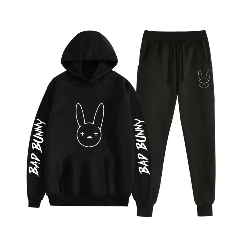 Costume Harajuku confortable imprimé mauvais lapin, sweat-shirt et pantalon de survêtement pour femmes, sweat à capuche + pantalon, ensemble 2 pièces pour garçons/filles — image 8