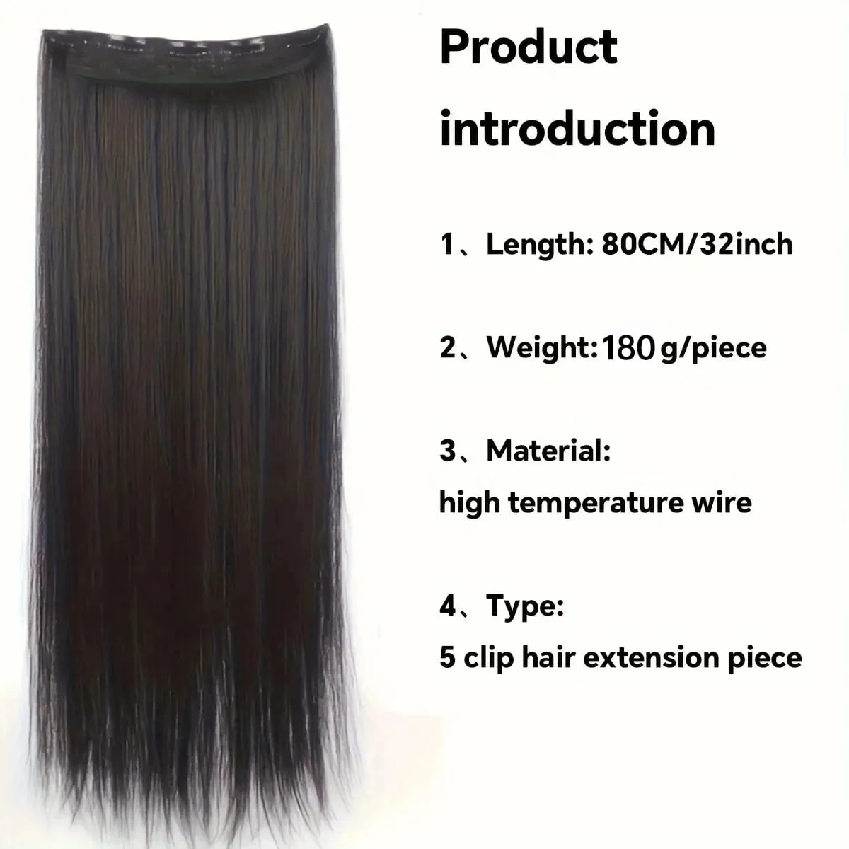 80CM Long Straight Hair Synthetic Hair Extension Piece Wig Clip On woman's heat-resistant Hairpiece — image 3