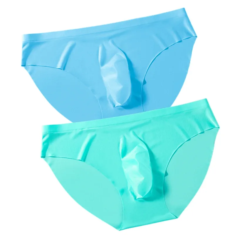 2PCS Sexy Men Briefs Ultra Thin Ice Silk Underwear High Quality Breathable Underpants Summer Transparent Quick-dry Male Panties