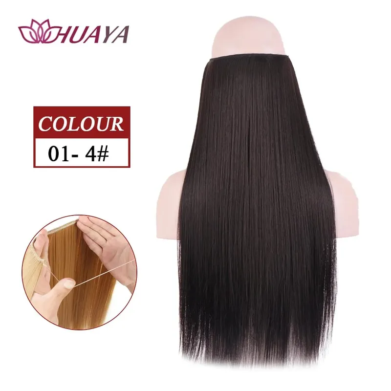 Synthetic Long Straight Invisible Wire No Clips In Hair Extensions Fake Hair Pieces Secret Fish Line Hairpieces For Women — image 10