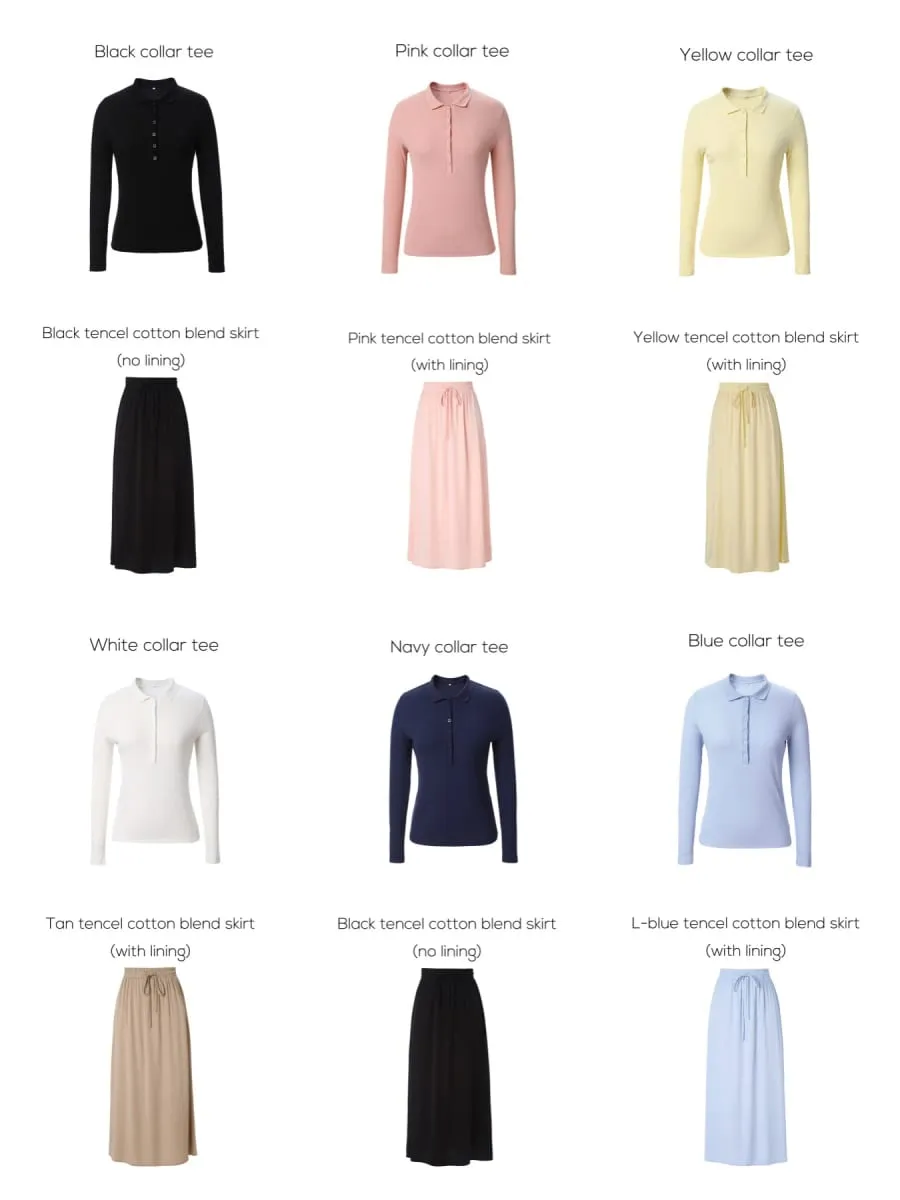 AP 2025 Spring and Summer Women Turn-down Collar Tee Soft Lady Cotton Blend Skirt Comfortable Casual — image 7