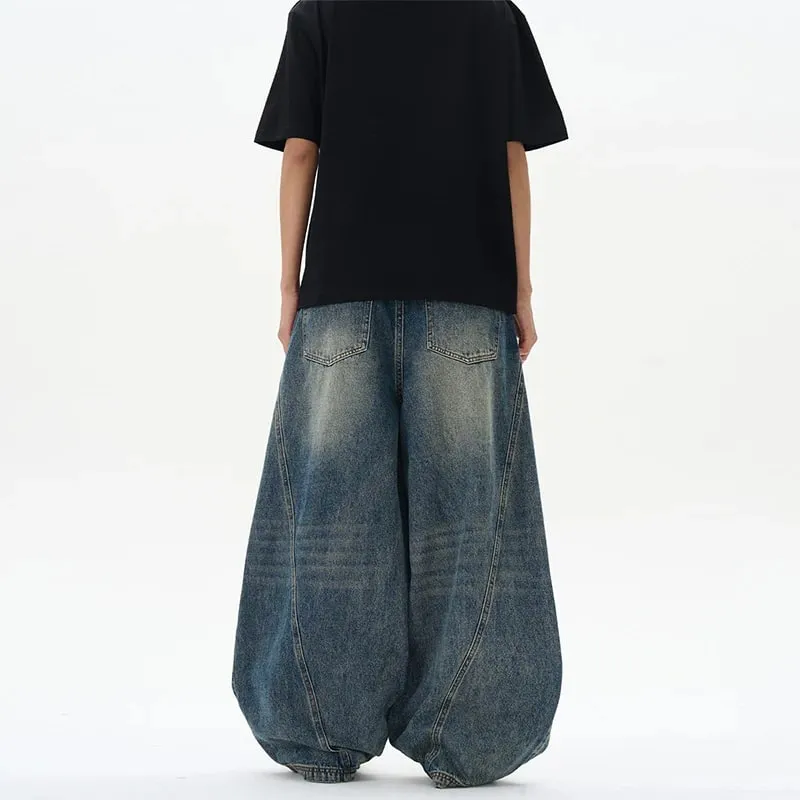 2025 Spring New Men's Jeans Oversized Wide Leg Pants Loose Vintage Patchwork Lightning Cracked Denim Trousers Streetwear Male — image 5
