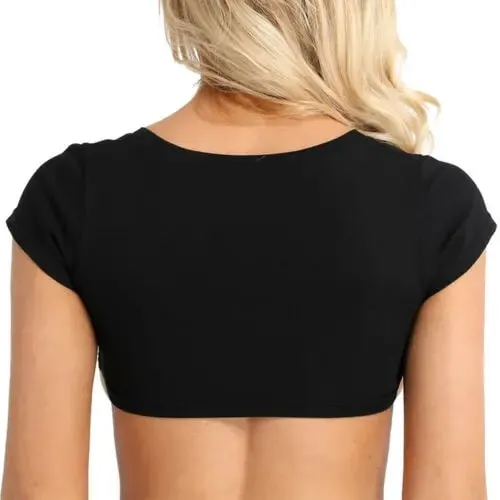 Women's Tank Tops Short Sleeve Solid Black White Crop Tops Cami Sexy Undershirt Party Club Casual Tee Tops Clubwear — image 6