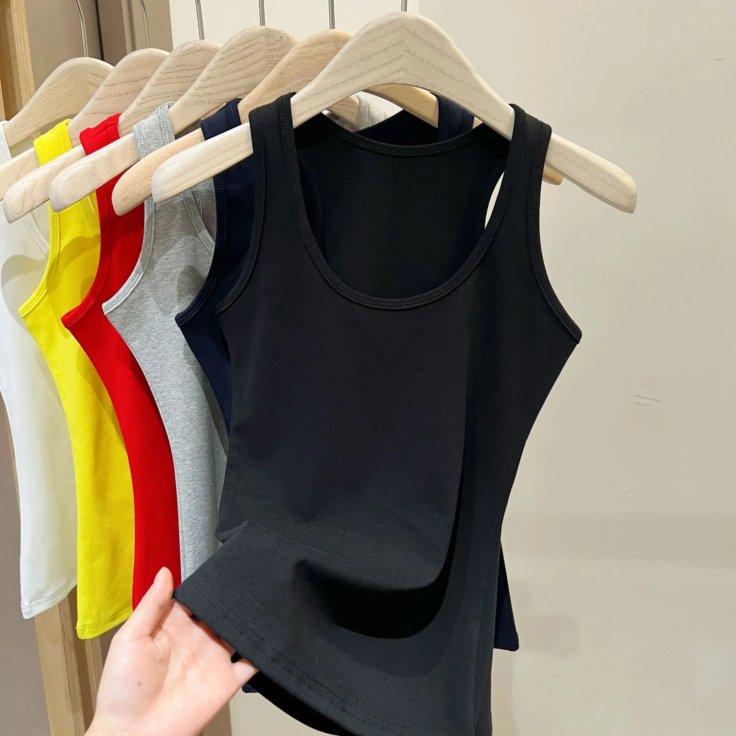New Korean Style U-Neck Sleeveless Strap Tank Tops Slimming Base Layer Top Fashion Minimalist Design Summer Female Solid Camis — image 11