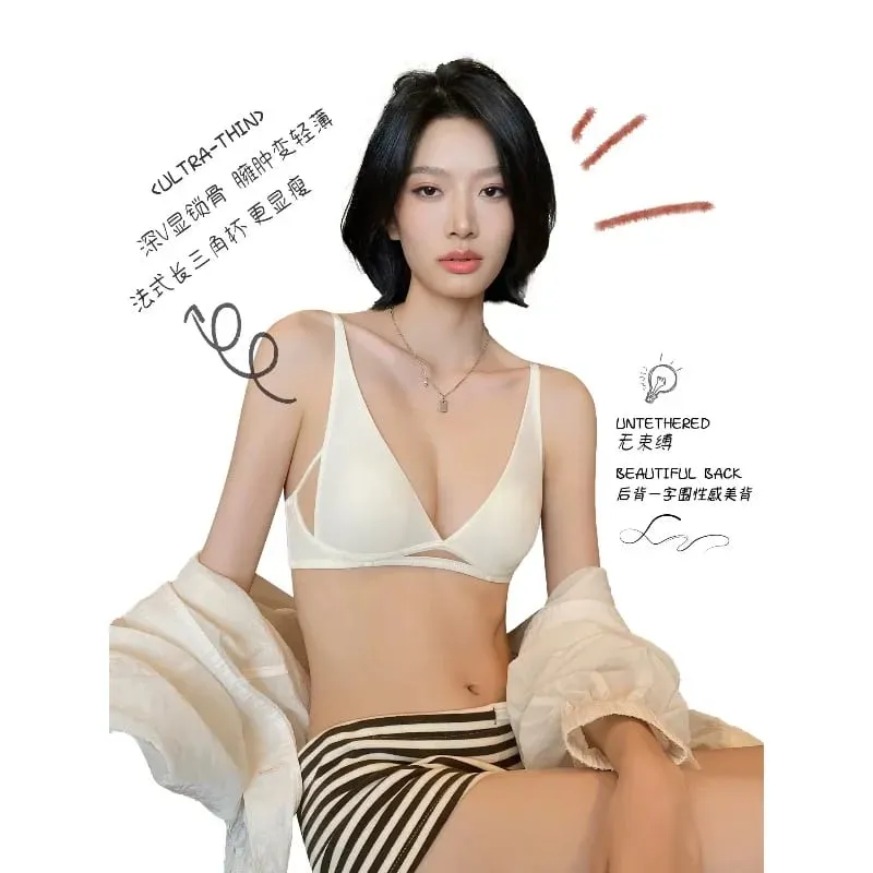 Französischer Triangel-BH mit Hasenohren, tiefem V, kabelloses Bralette für kleine Brüste, keine Lücke, sexy Dessous-Set, atmungsaktiv, Sommer, dünn — image 6