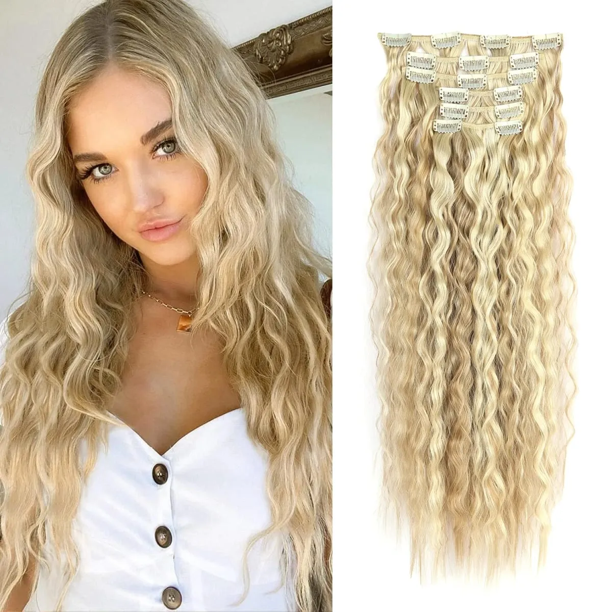 Synthetic Hair Extensions 6PCS Clip in Hair Extensions Long Straight hair extensions Natural Soft Synthetic Hairpieces for Women