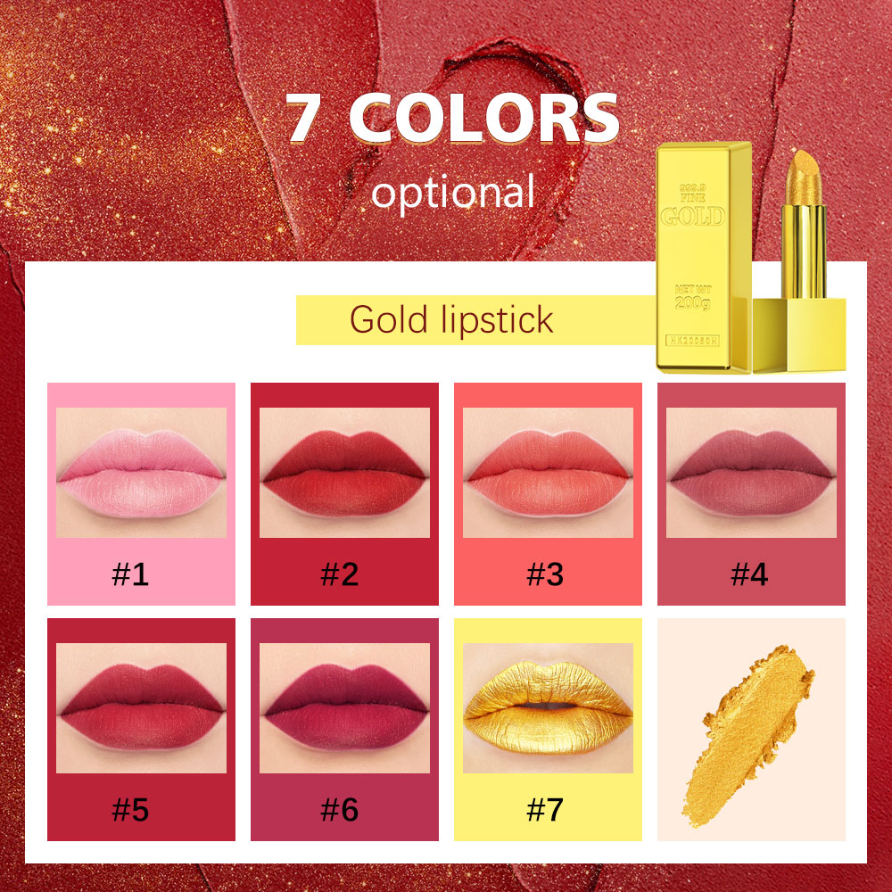 Hallowmas High-pigmented Gold Lipstick Shiny Metallic Matte Velvet Waterproof Long Lasting Sexy Gold Lip Gloss Women Lip Makeup — image 6