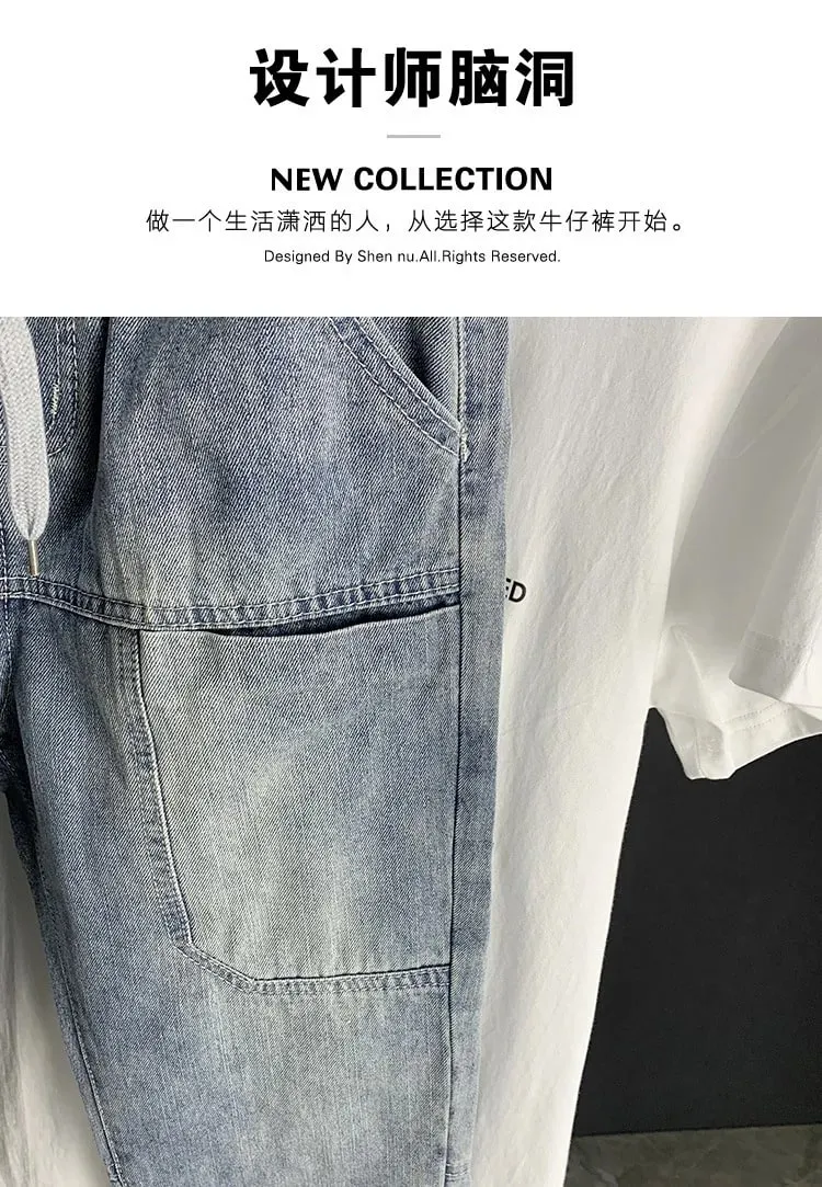 new Autumn Luxury streetwear Korean Harajuku Stretch Men's Slim Solid Denim Casual Pencil Pants baggy jeans cargo trousers men — image 7