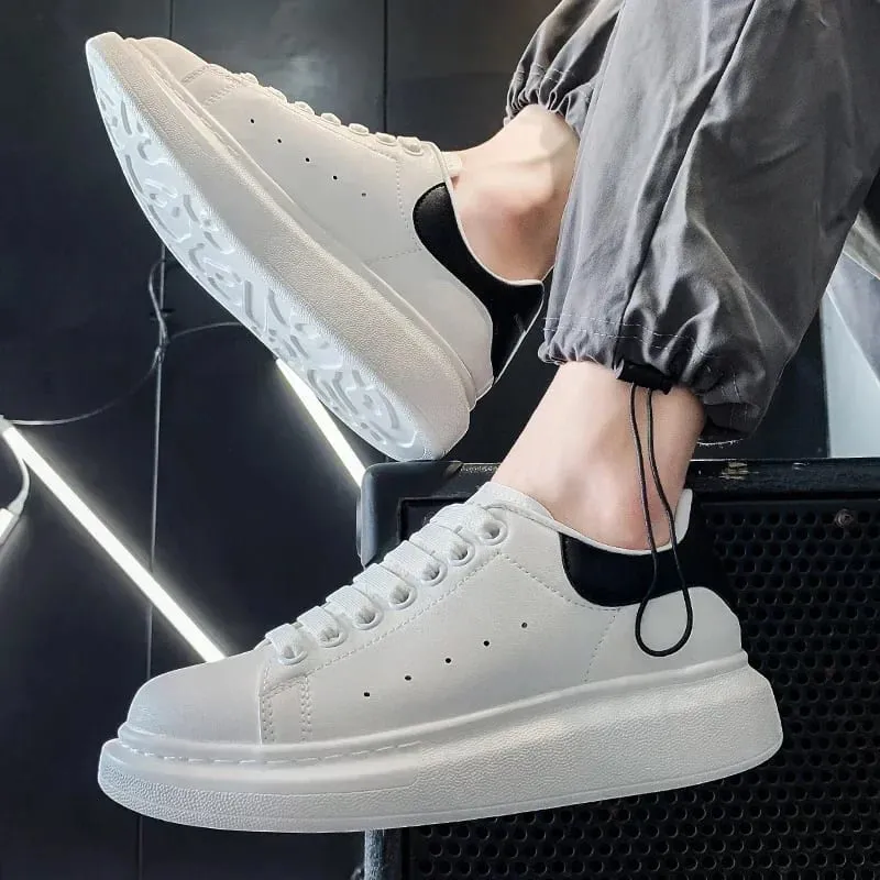 White Leather Men Casual Shoes Platform Outdoor Mens Walking Running Sneakers Breathable Sport Shoes Women Tennis Shoes — image 5