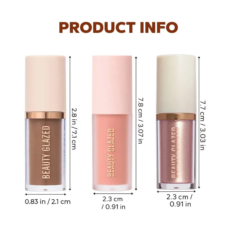 3Pcs/Set Liquid Contour + Highlighter + Blush.Waterproof Matte Makeup Set Long-lasting Shimmer Metallic Finish Makeup Travel Set — image 4