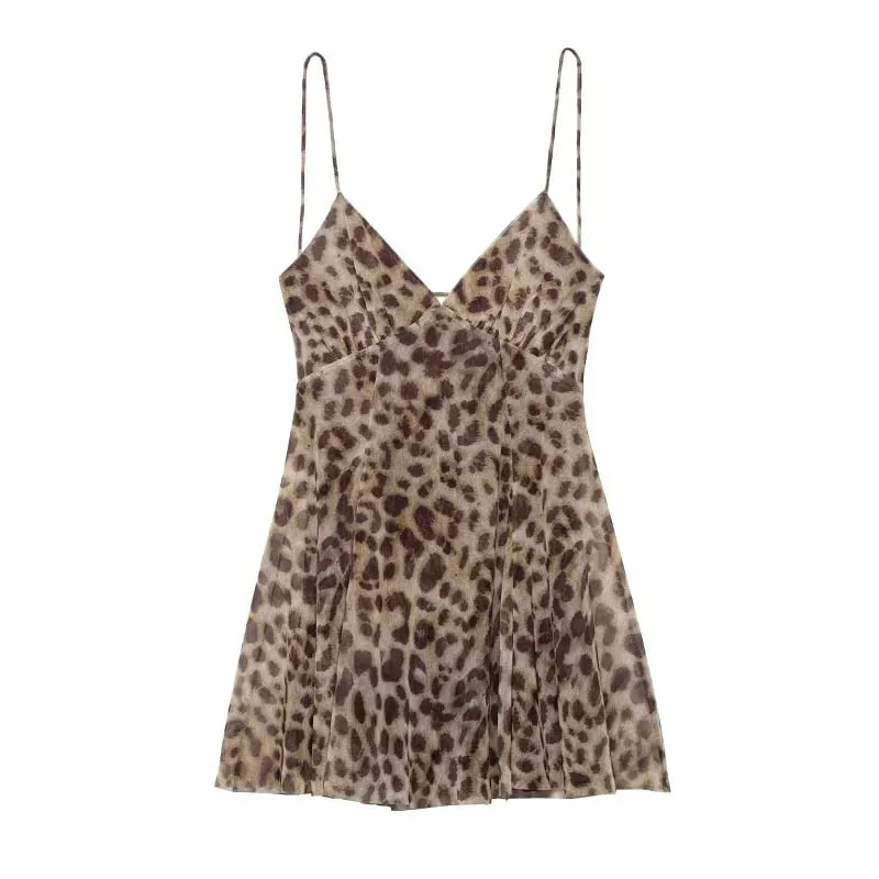 ETJ 2025 Summer New collection Women's vacation Style printed silk mesh sexy V-neck halter short Dress Hot Girl Dress — image 7