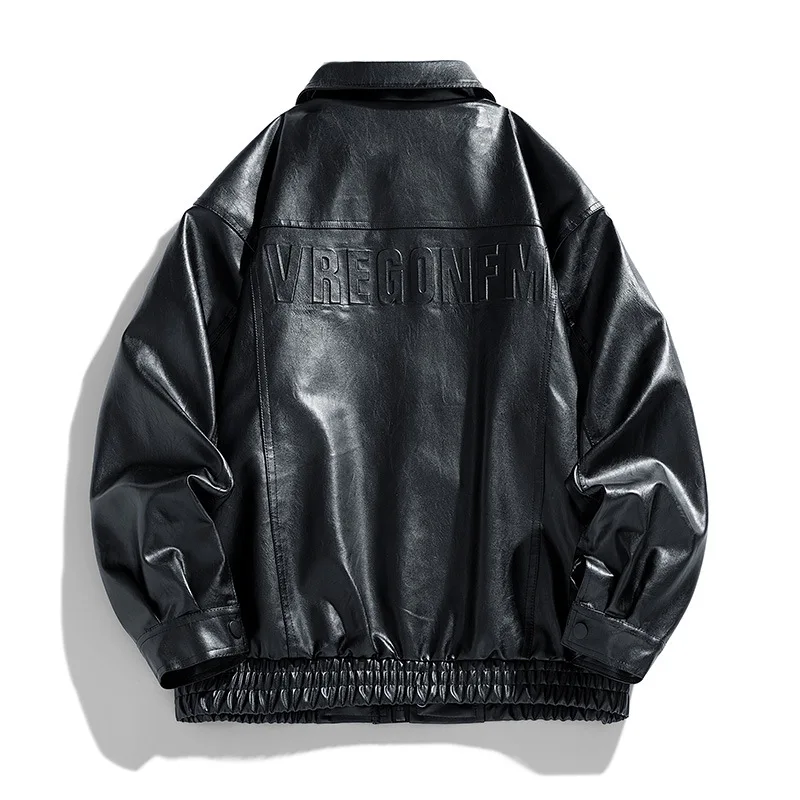 New men's PU leather jacket, stand-up motorcycle-style jacket, leather jacket for casual wear, high-quality durable jacket — image 3