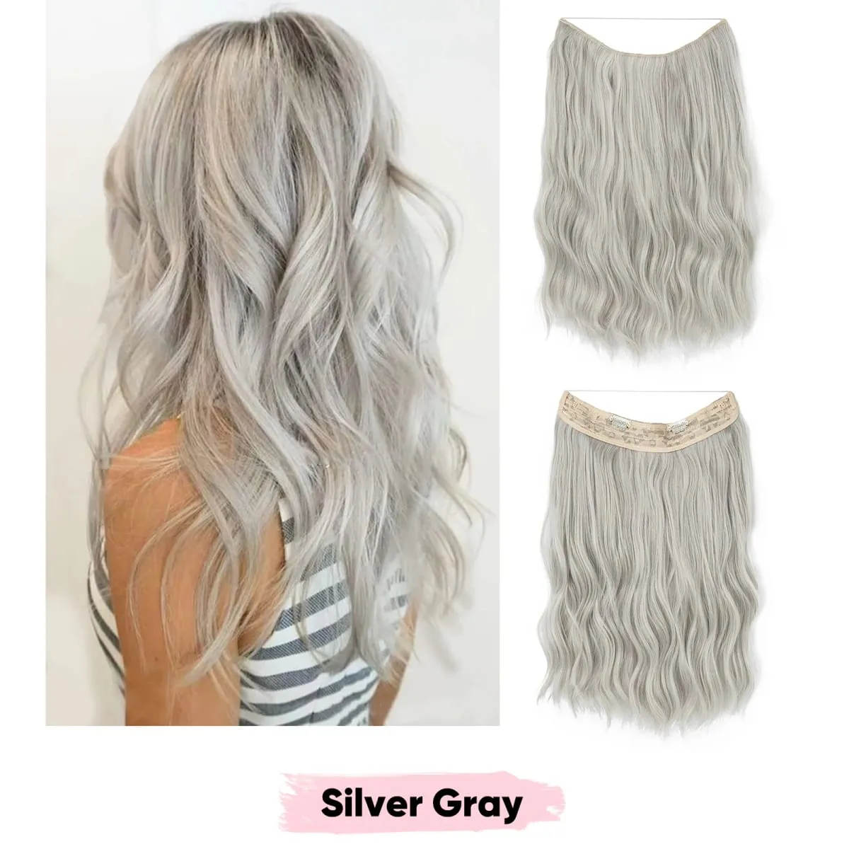 Synthetic Wave Invisible Wire Clip in Hair Extensions Fish Line With Clips Hairpiece Ombre Fake Hair Piece For Woman — image 27