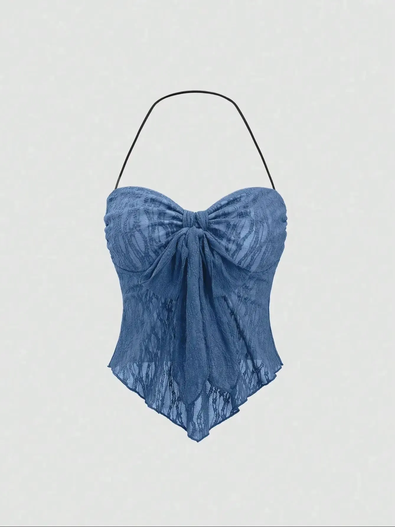 Wanita Halter Sayang Leher Depan Busur Ruched Renda Slim Fit Hem Tidak Teratur Cami Top dengan Built In Bra 2026 liburan Musim Panas Solid — image 7