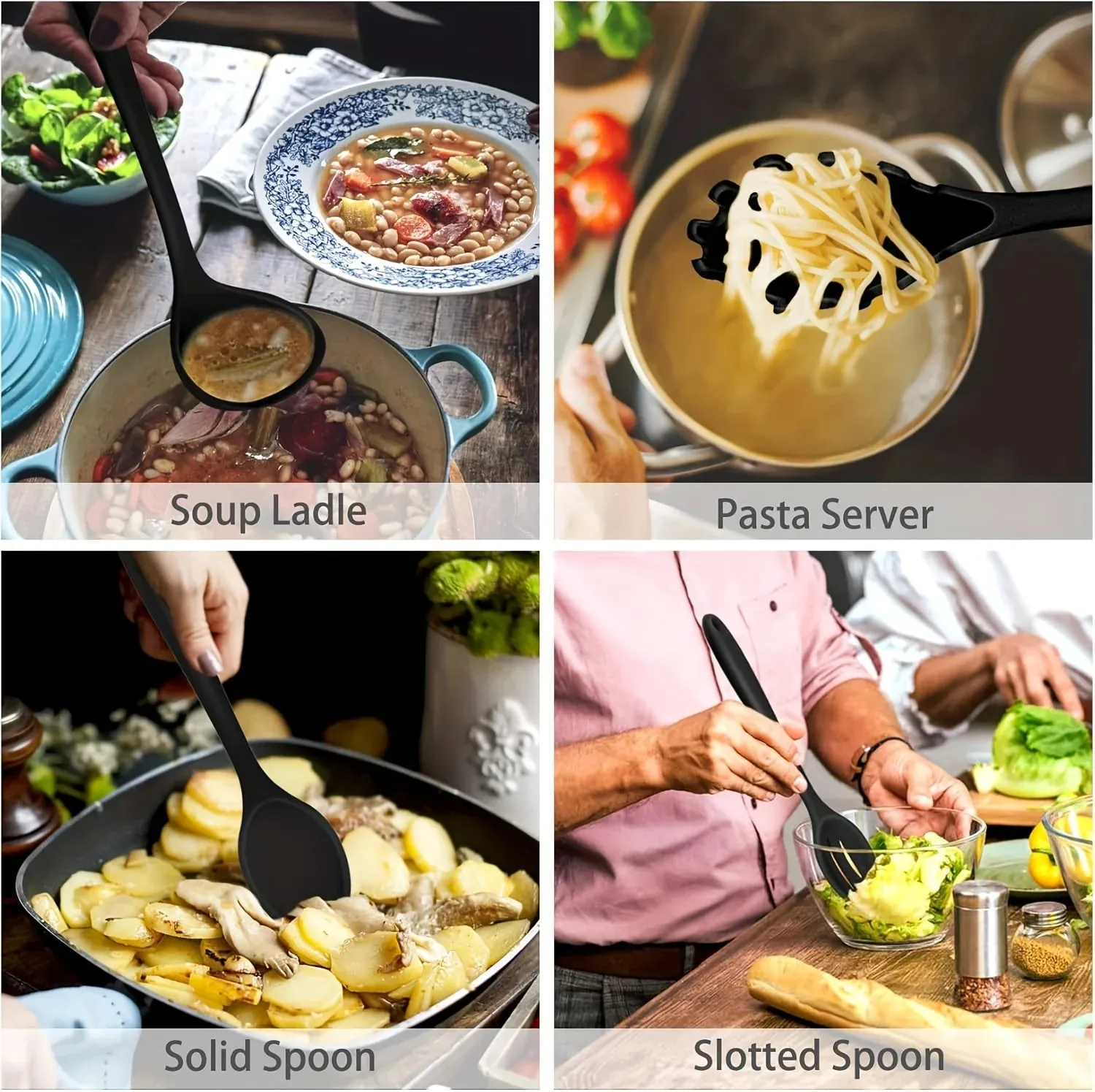 1 /7-Piece Silicone Kitchen Utensil Set - Non-Stick Spatula Spoon Skimmer Pasta Clip & More for Cooking & Baking — image 9