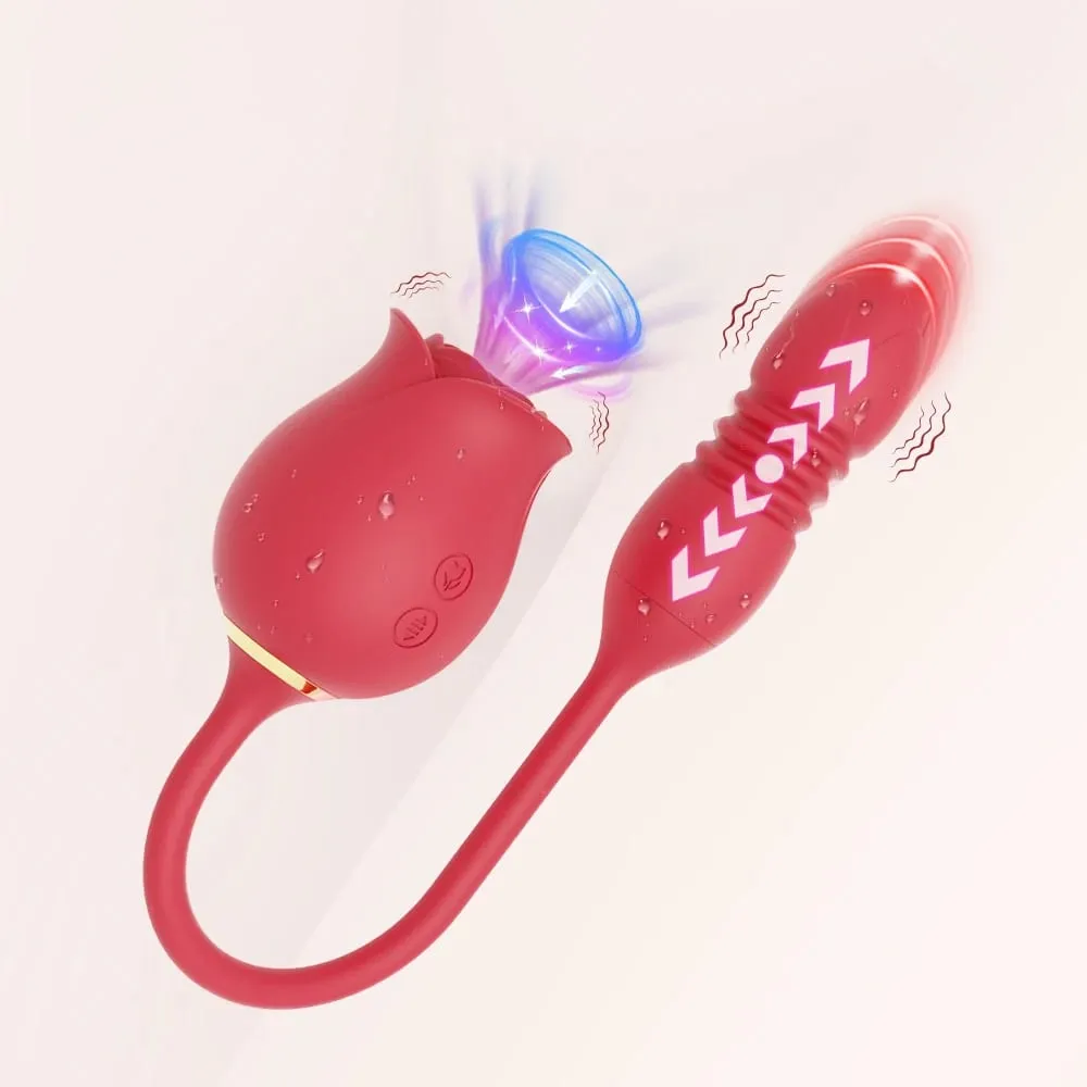 Rose-Sucking Thrusting Dildo Vibrator for Women Nipple Clit Stimulator Vibrating Egg Tongue Licking Clitoris Sucker Sex Toys — image 1