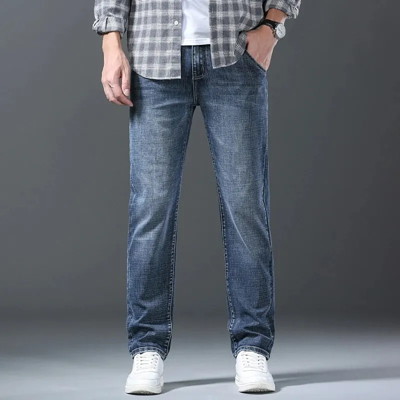 New Spring Summer Plus Size 40 42 44 Men Straight Loose Jeans Business Fashion Denim Stretch Pants Male Brand Trousers — image 7