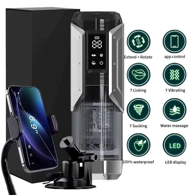 APP LED Automatic Male Masturbator Cup 7 Sucking Rotating Licking Thusting Modes Pocket Pussy Stroker Blowjob Sex Toys For Men