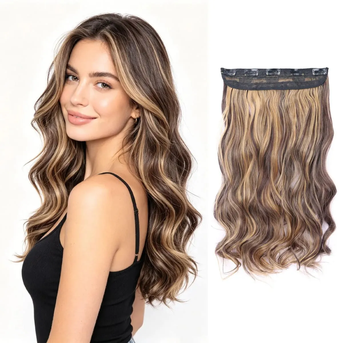 Syntetisk clip in hair extensions 5 clips i ét stykke højtemperatur fiber bølgede hårstykker til kvinder daglig festferie — image 2