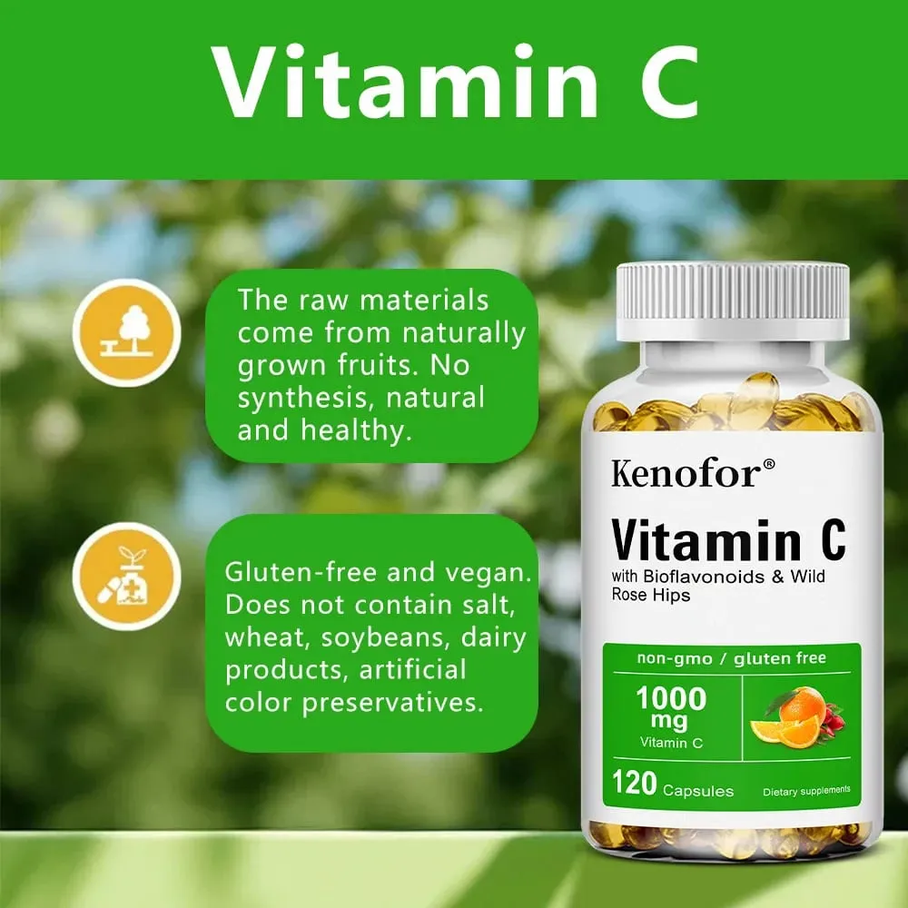 Vitamin C 1000 Mg - with Citrus Rosehip Immune Support Collagen Production Skin Health Antioxidant 120 Capsules — image 2