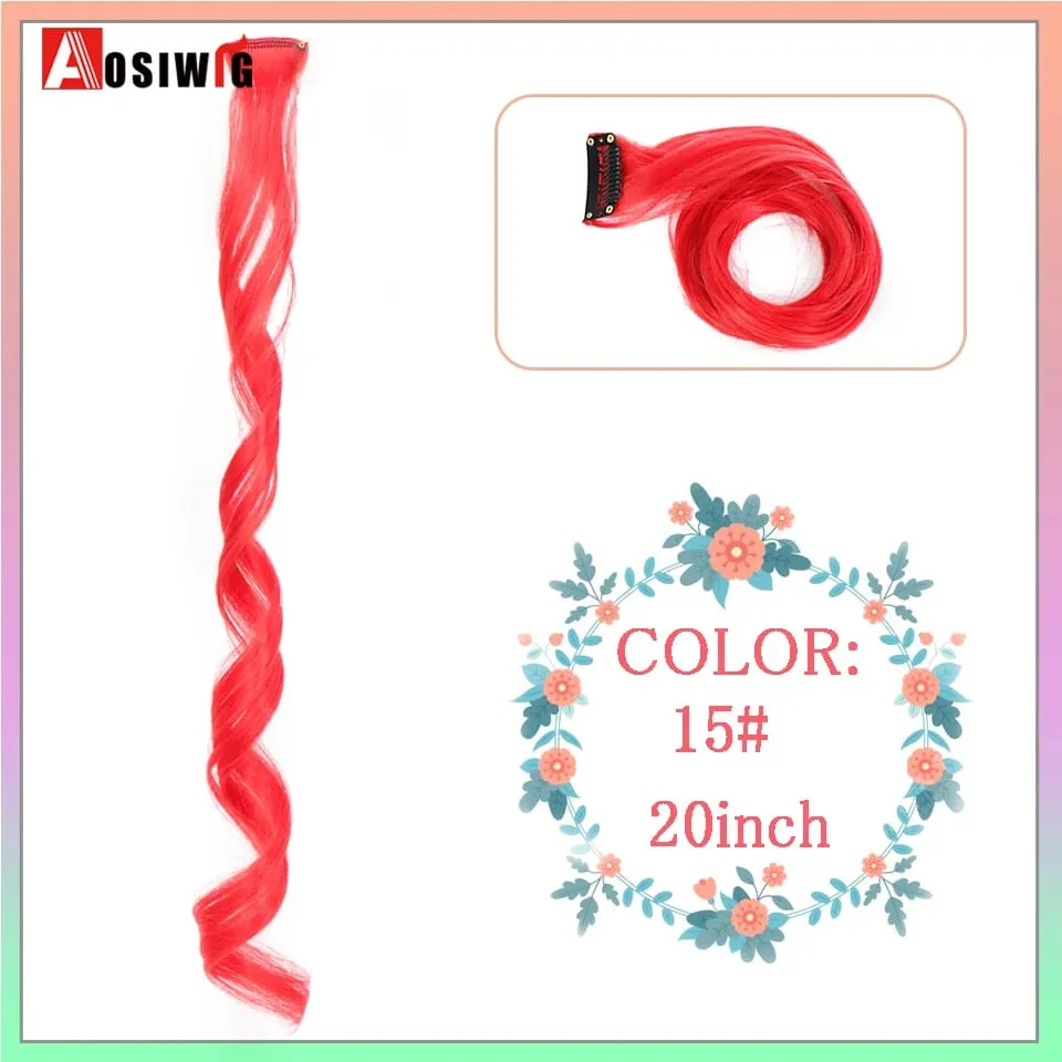 22" Synthetic Long Straight Rainbow Highlight Colored Hair Extensions Clip In One Piece Ombre Pink Purple Green Yellow For Wome — image 12